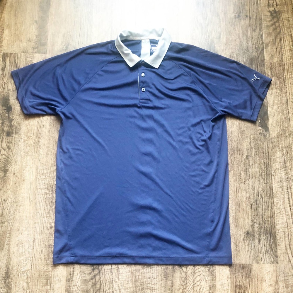 Puma Golf Mens Size Large Blue Gray Collared Button Up Short Sleeve Polo Shirt